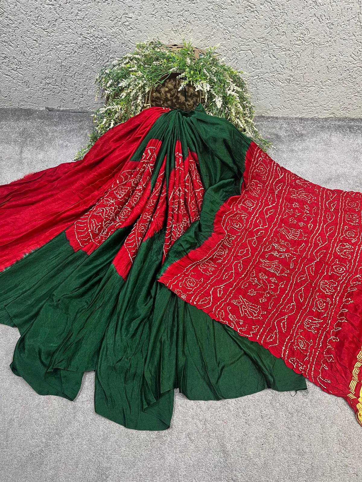 GREEN GAJJI SILK PURE HANDLOOM BANDHEJ SAREE
