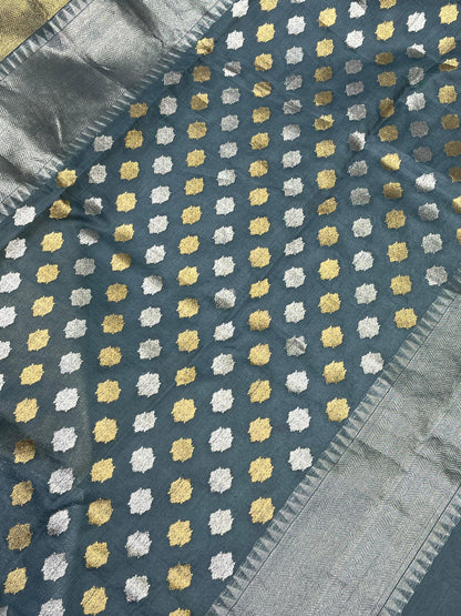 GREY PURE HANDLOOM CHANDERI SAREE