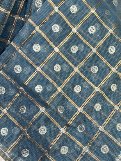 GREY PURE HANDLOOM REAL JARI KOTA DORIYA SAREE