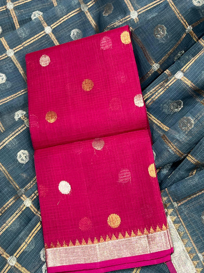 GREY PURE HANDLOOM REAL JARI KOTA DORIYA SAREE