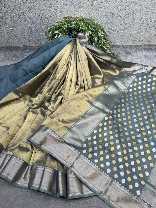 GREY PURE HANDLOOM CHANDERI SAREE
