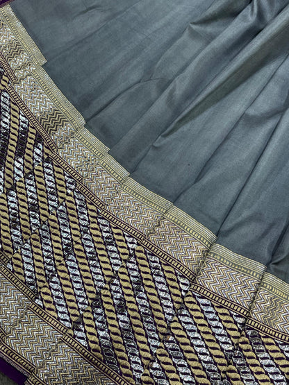 GREY SILK PURE HANDLOOM BANARASI SAREE