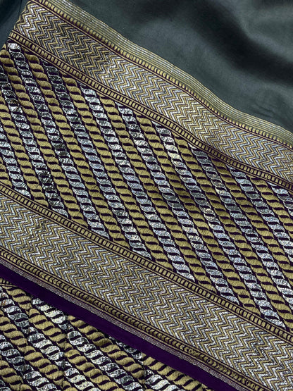 GREY SILK PURE HANDLOOM BANARASI SAREE