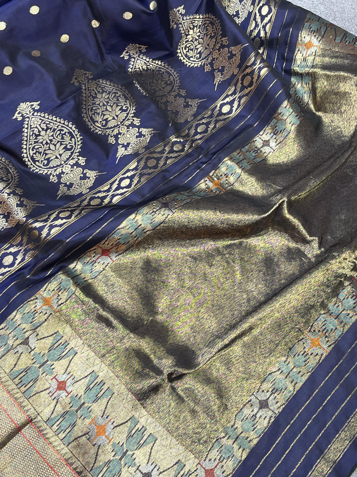 NAVY BLUE MULBERRY SILK PURE HANDLOOM PAITHANI SAREE