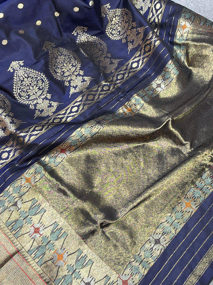 NAVY BLUE MULBERRY SILK PURE HANDLOOM PAITHANI SAREE