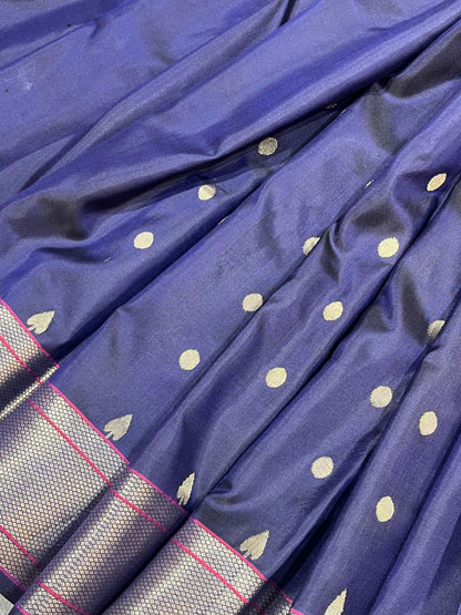 NAVY BLUE MULBERRY SILK PURE HANDLOOM PAITHANI SAREE