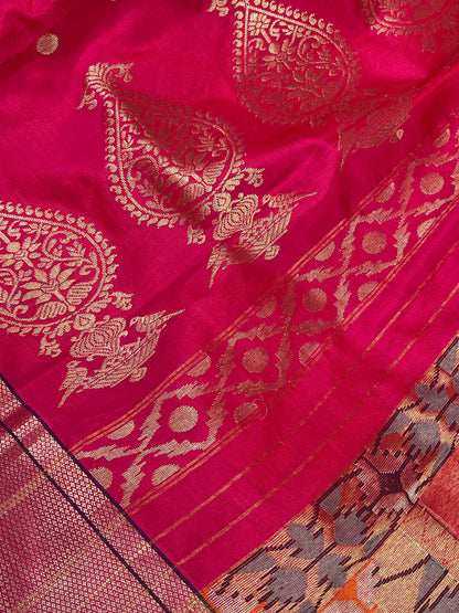 RANI PINK MULBERRY SILK PURE HANDLOOM PAITHANI SAREE