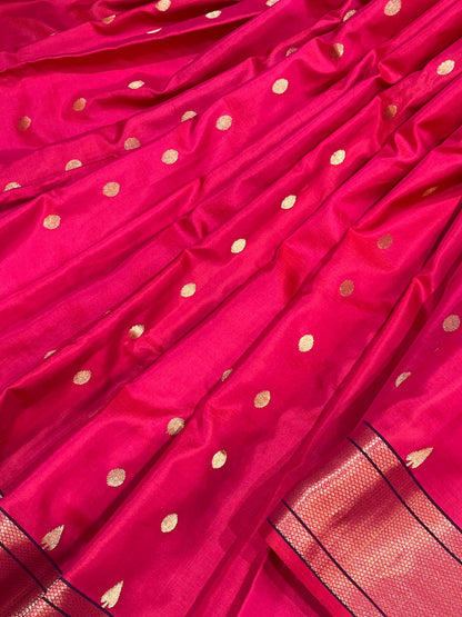 RANI PINK MULBERRY SILK PURE HANDLOOM PAITHANI SAREE