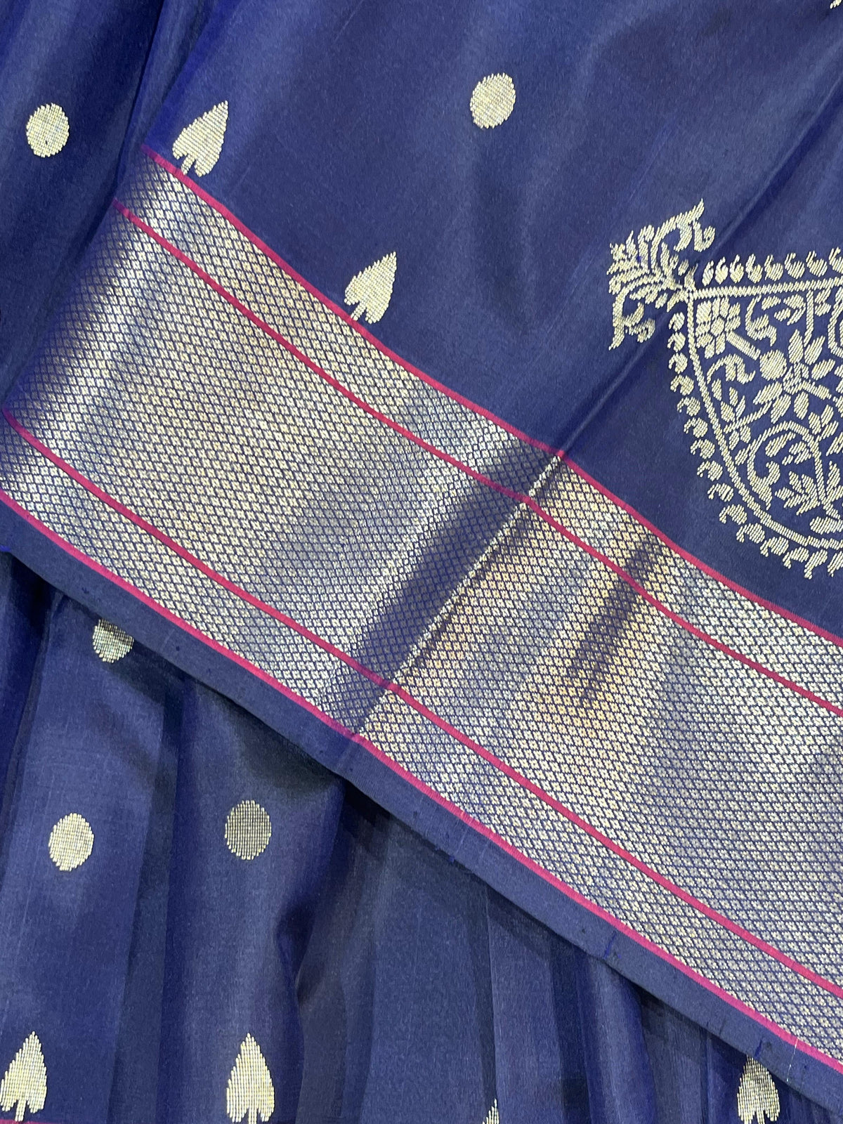 NAVY BLUE MULBERRY SILK PURE HANDLOOM PAITHANI SAREE