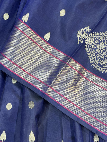 NAVY BLUE MULBERRY SILK PURE HANDLOOM PAITHANI SAREE