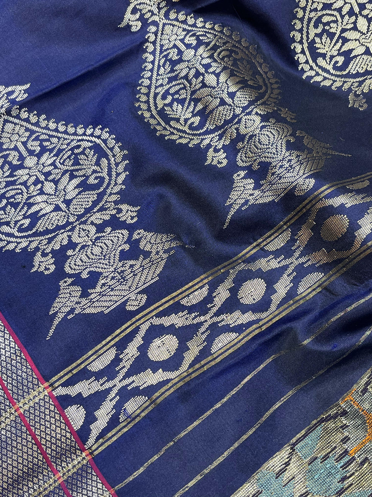 NAVY BLUE MULBERRY SILK PURE HANDLOOM PAITHANI SAREE