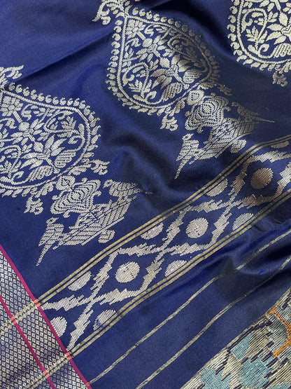 NAVY BLUE MULBERRY SILK PURE HANDLOOM PAITHANI SAREE