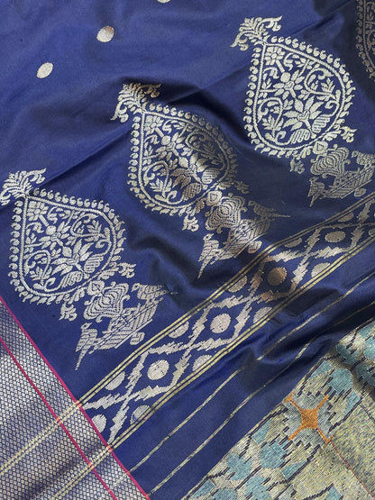 NAVY BLUE MULBERRY SILK PURE HANDLOOM PAITHANI SAREE