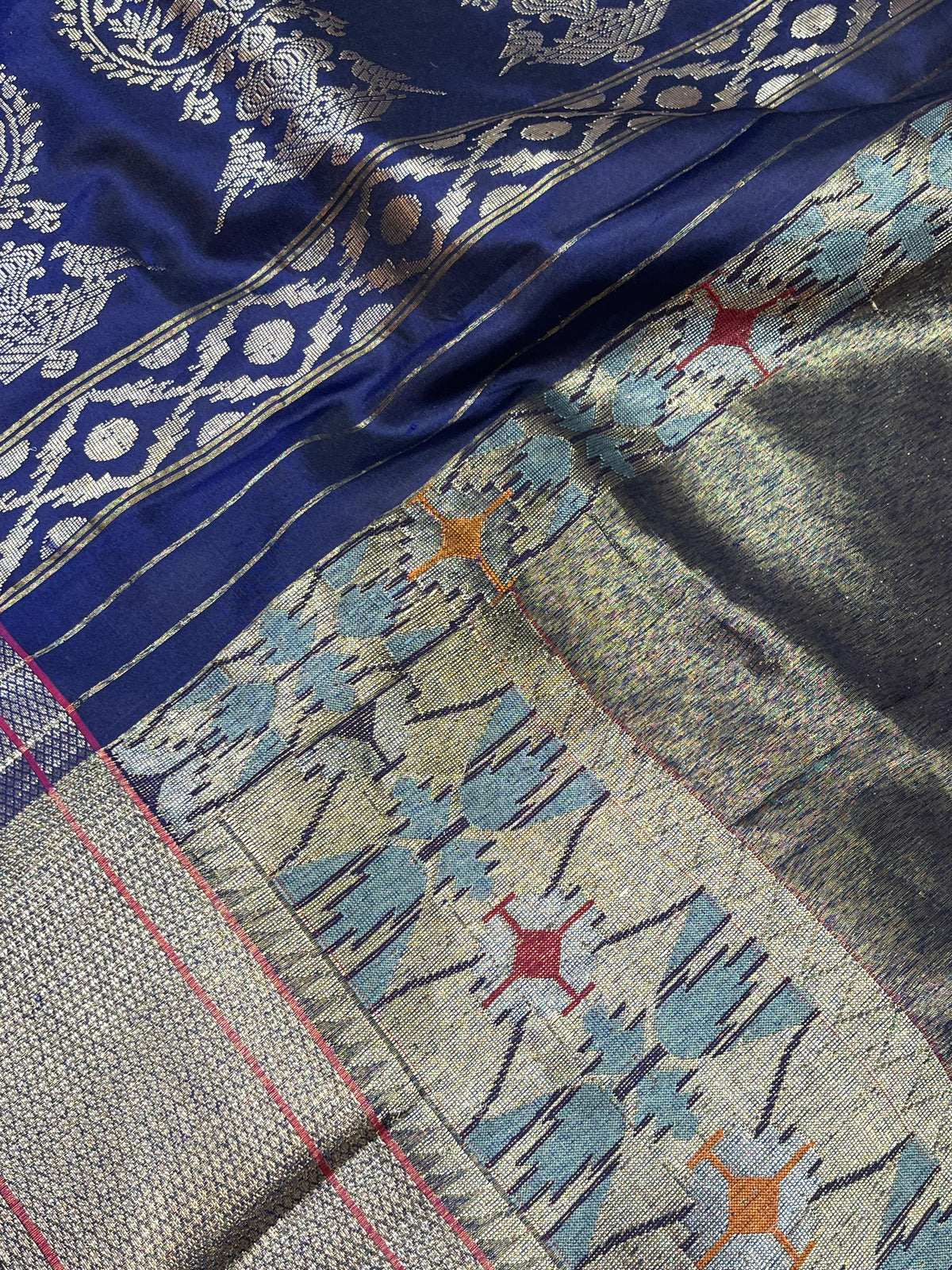 NAVY BLUE MULBERRY SILK PURE HANDLOOM PAITHANI SAREE