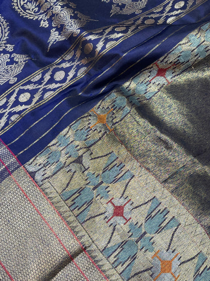 NAVY BLUE MULBERRY SILK PURE HANDLOOM PAITHANI SAREE