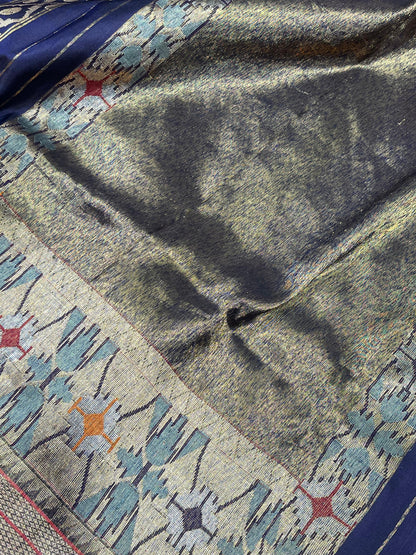 NAVY BLUE MULBERRY SILK PURE HANDLOOM PAITHANI SAREE