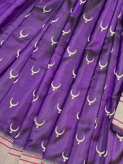 PURPLE MULBERRY SILK PURE HANDLOOM PAITHANI SAREE