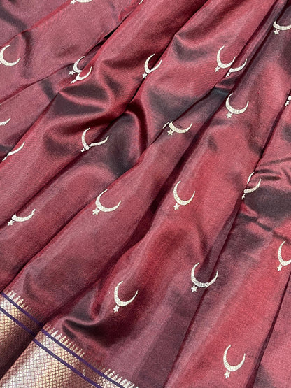 WINE MAROON MULBERRY SILK PURE HANDLOOM PAITHANI SAREE