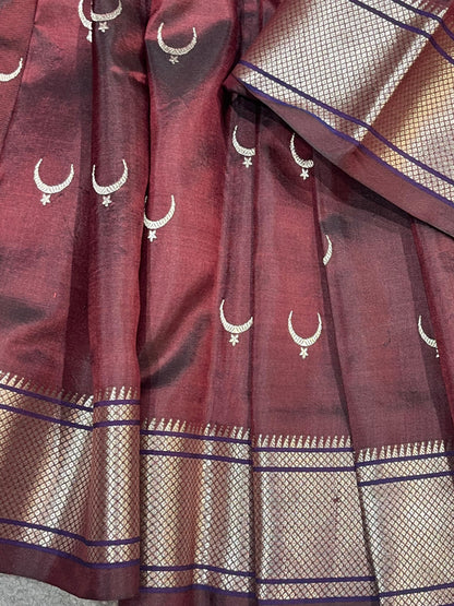 WINE MAROON MULBERRY SILK PURE HANDLOOM PAITHANI SAREE
