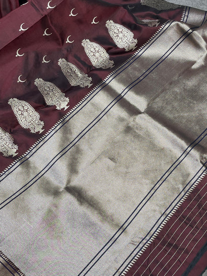 WINE MAROON MULBERRY SILK PURE HANDLOOM PAITHANI SAREE