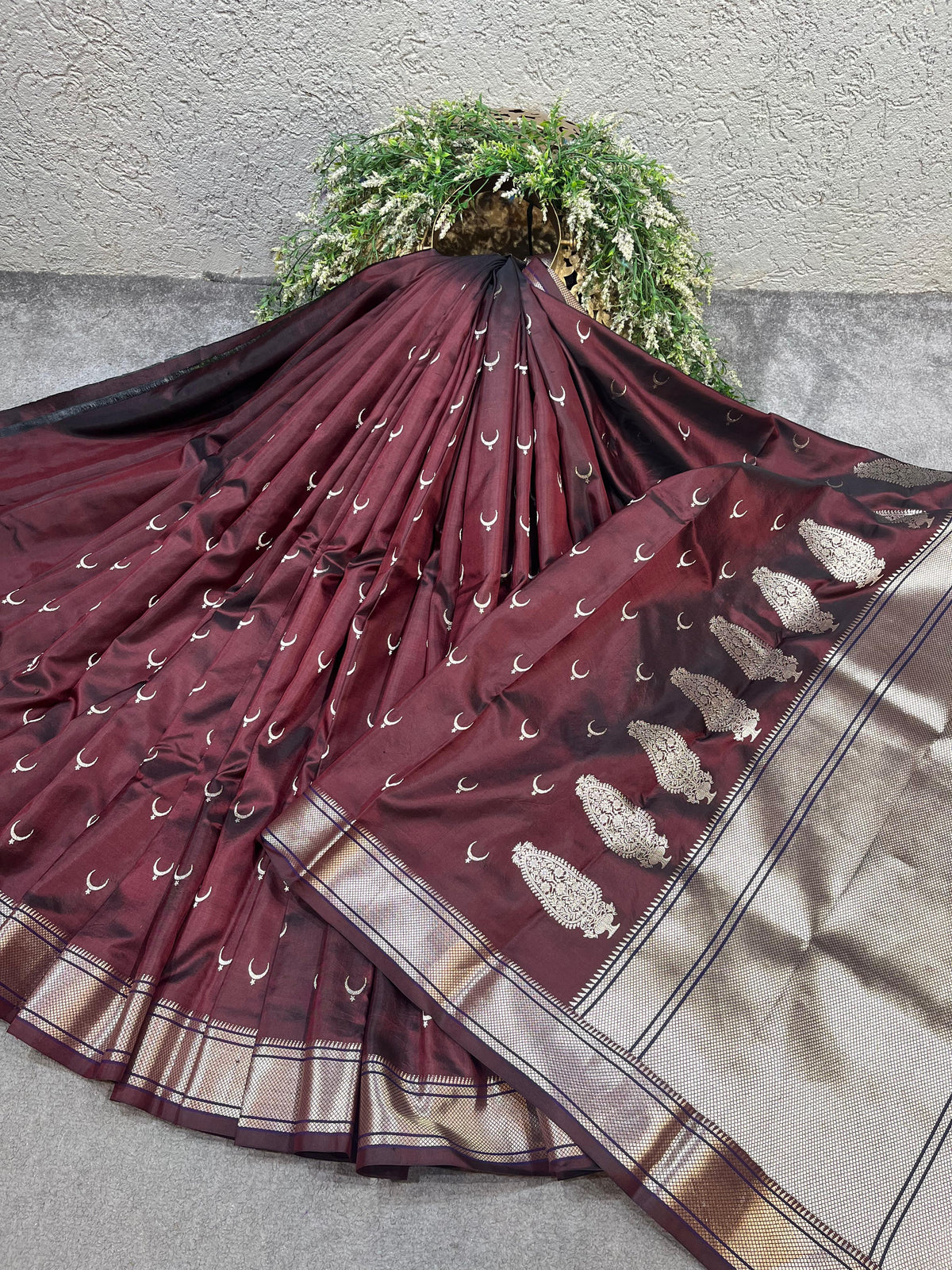 WINE MAROON MULBERRY SILK PURE HANDLOOM PAITHANI SAREE