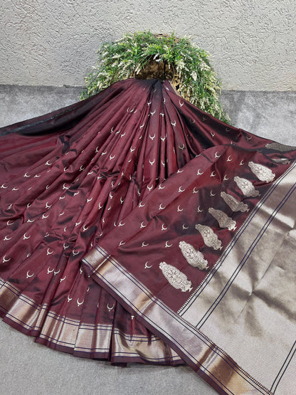 WINE MAROON MULBERRY SILK PURE HANDLOOM PAITHANI SAREE