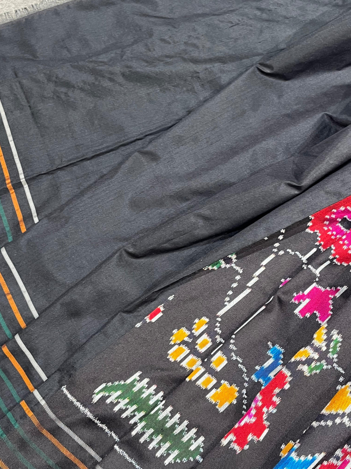 BLACK TWILL SILK PURE HANDLOOM IKKAT SAREE