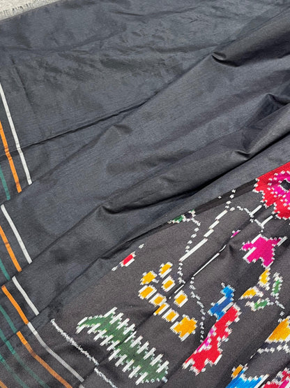 BLACK TWILL SILK PURE HANDLOOM IKKAT SAREE