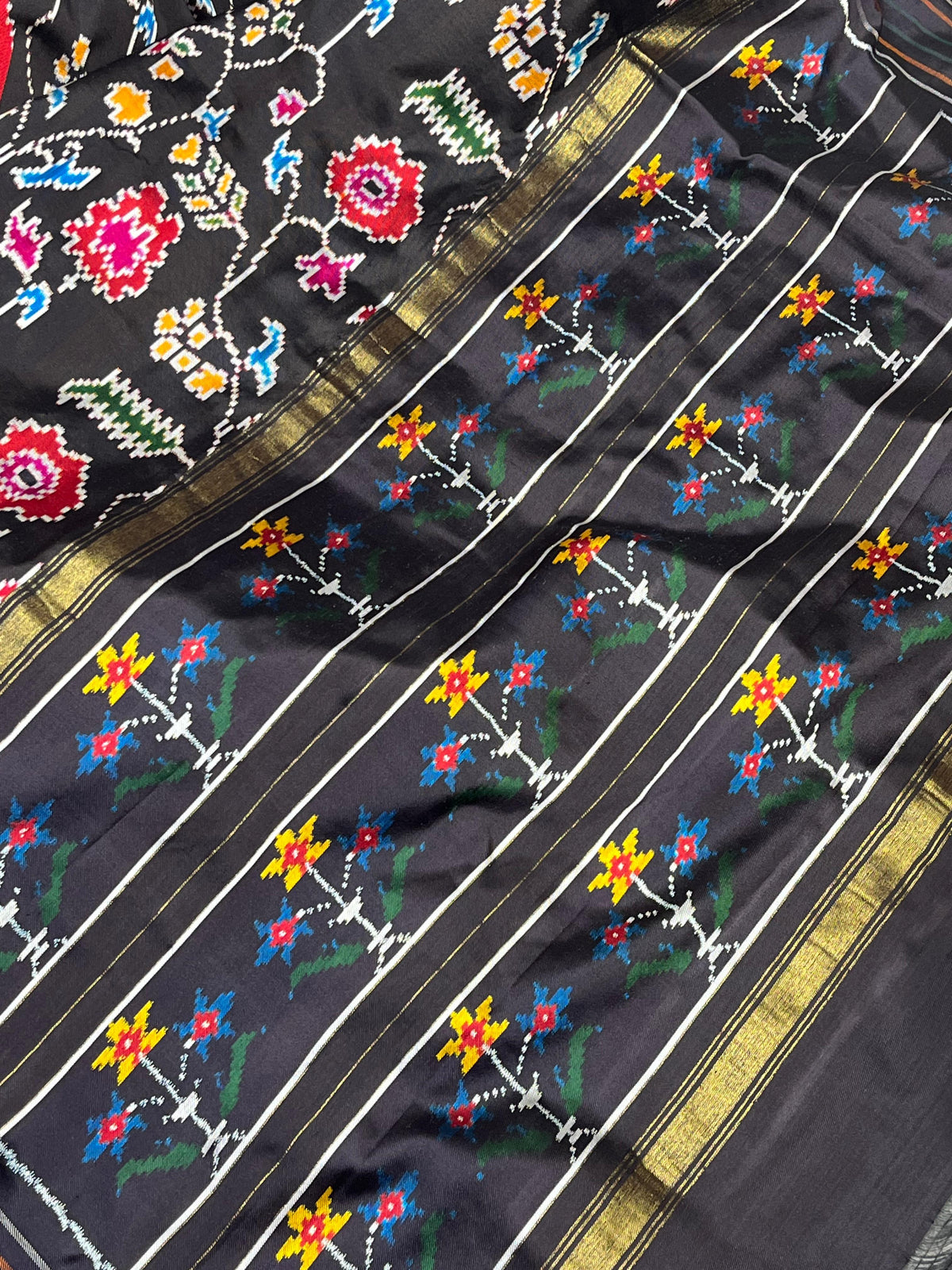 BLACK TWILL SILK PURE HANDLOOM IKKAT SAREE