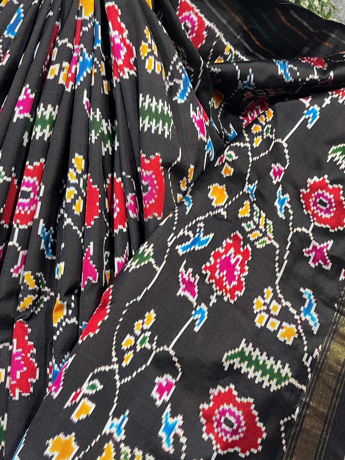 BLACK TWILL SILK PURE HANDLOOM IKKAT SAREE