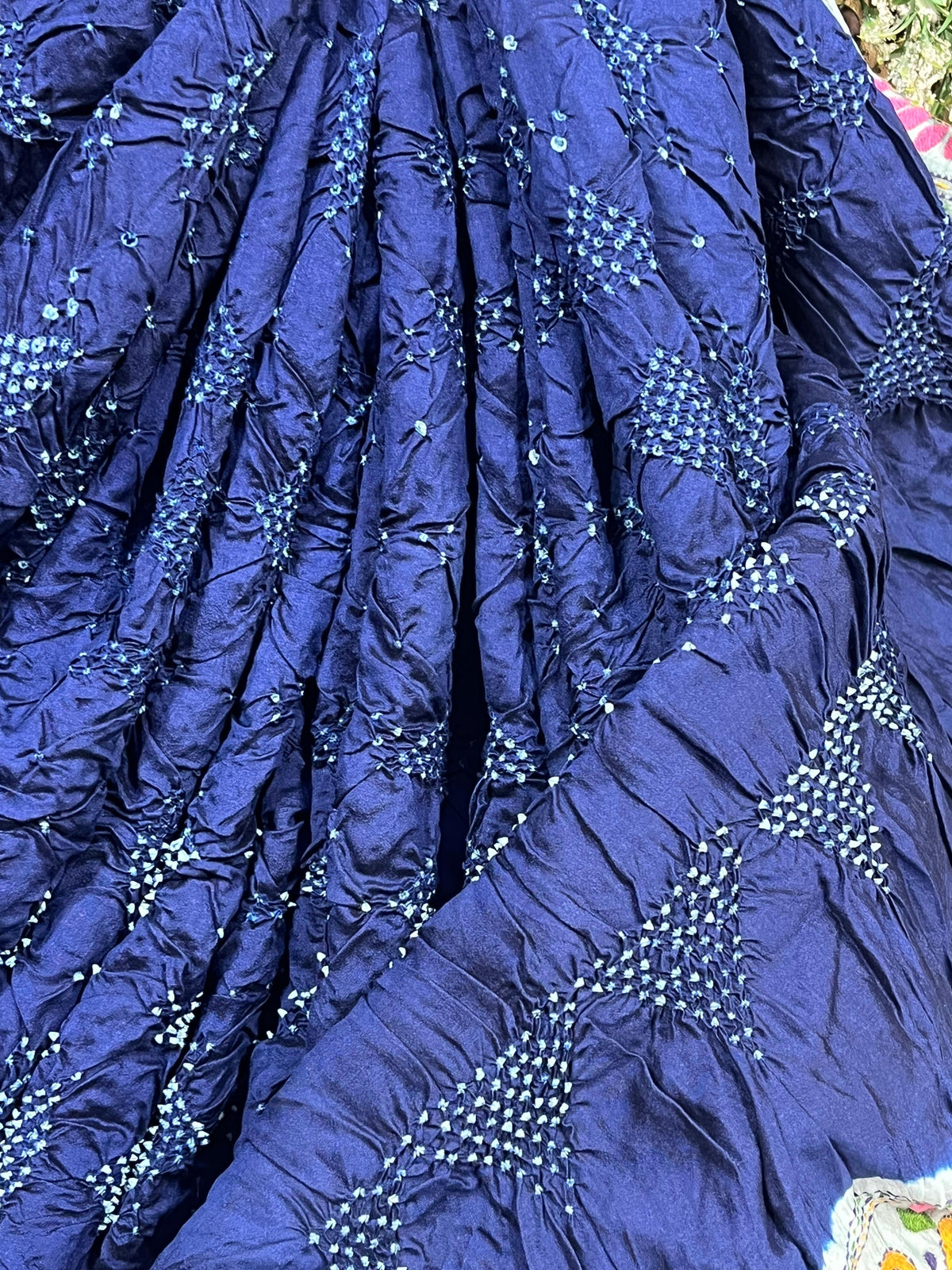 NAVY BLUE TASSAR PURE HANDLOOM KANTHA EMBROIDERY BANDHEJ SAREE