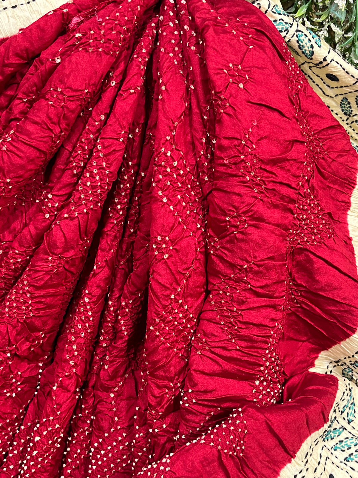MAROON TASSAR PURE HANDLOOM KANTHA EMBROIDERY BANDHEJ SAREE