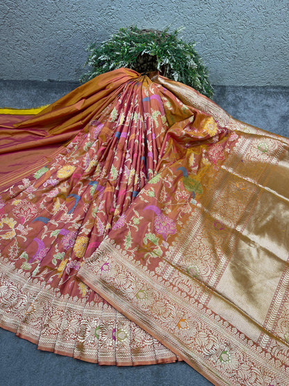 RUST PINK SILK PURE HANDLOOM BANARASI SAREE