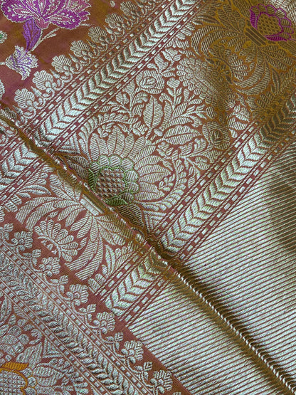 RUST PINK SILK PURE HANDLOOM BANARASI SAREE
