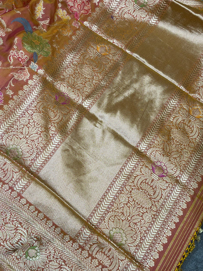 RUST PINK SILK PURE HANDLOOM BANARASI SAREE