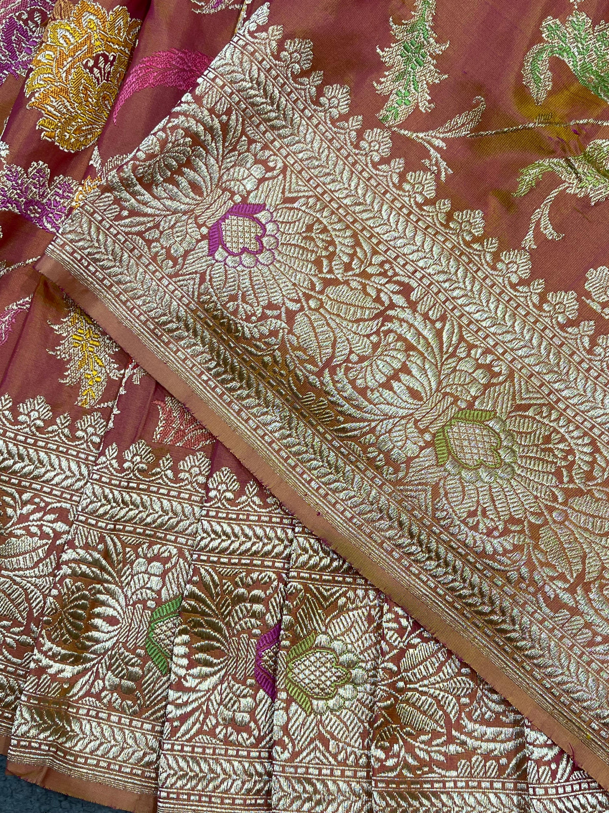 RUST PINK SILK PURE HANDLOOM BANARASI SAREE