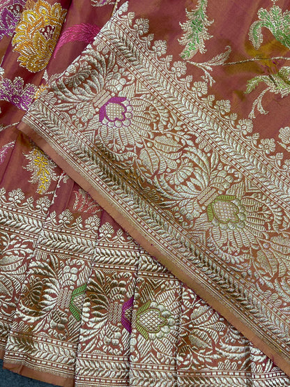 RUST PINK SILK PURE HANDLOOM BANARASI SAREE