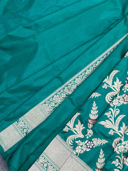 TEAL GREEN SILK PURE HANDLOOM BANARASI SAREE