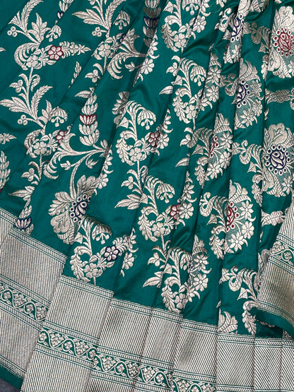 TEAL GREEN SILK PURE HANDLOOM BANARASI SAREE