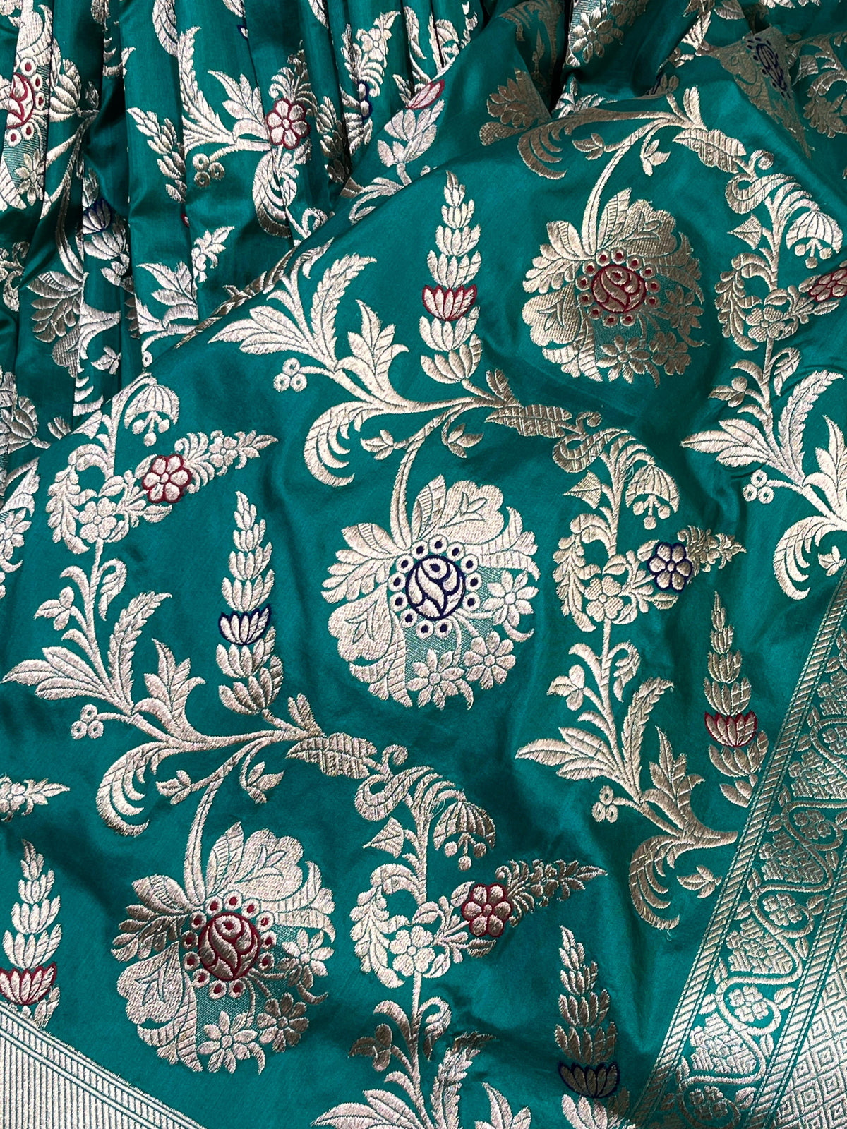 TEAL GREEN SILK PURE HANDLOOM BANARASI SAREE