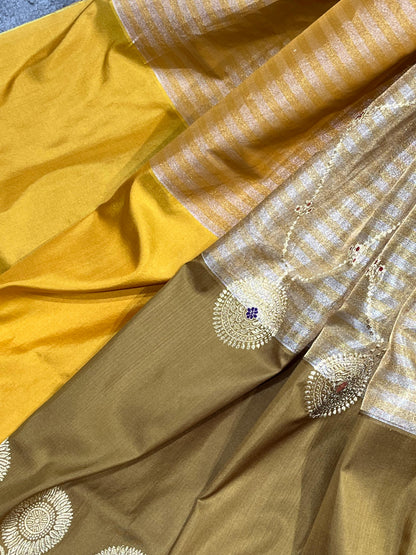 HALF SILK HALF TISSUE KORA PURE HANDLOOM BANARASI SAREE