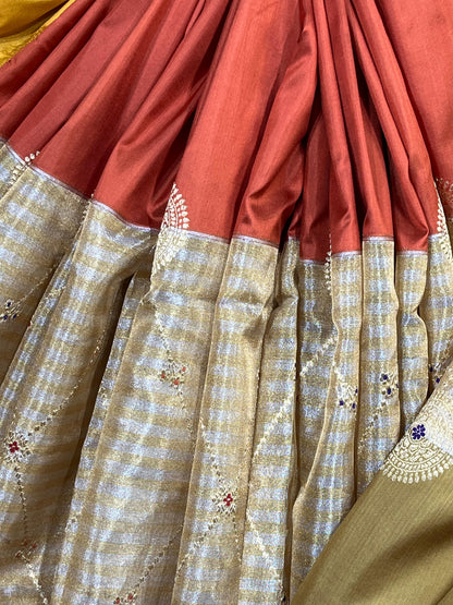 HALF SILK HALF TISSUE KORA PURE HANDLOOM BANARASI SAREE
