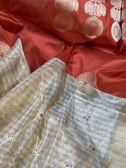 HALF SILK HALF TISSUE KORA PURE HANDLOOM BANARASI SAREE