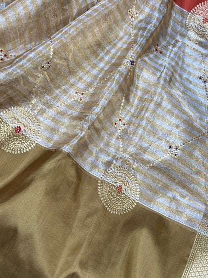 HALF SILK HALF TISSUE KORA PURE HANDLOOM BANARASI SAREE