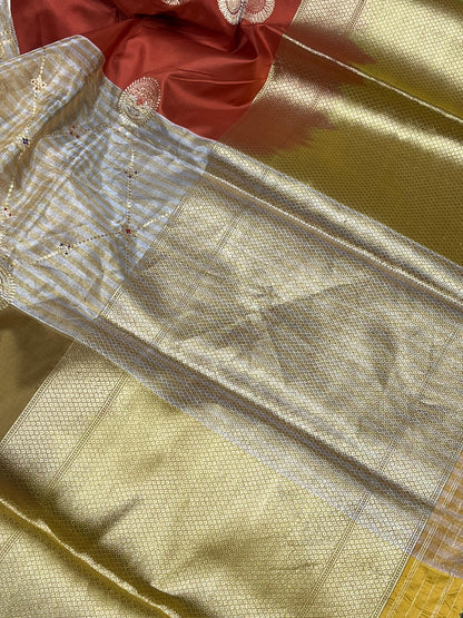 HALF SILK HALF TISSUE KORA PURE HANDLOOM BANARASI SAREE