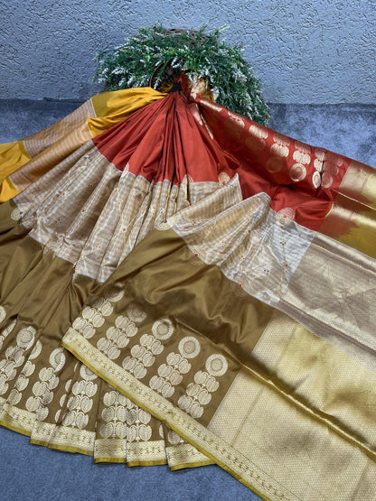 HALF SILK HALF TISSUE KORA PURE HANDLOOM BANARASI SAREE