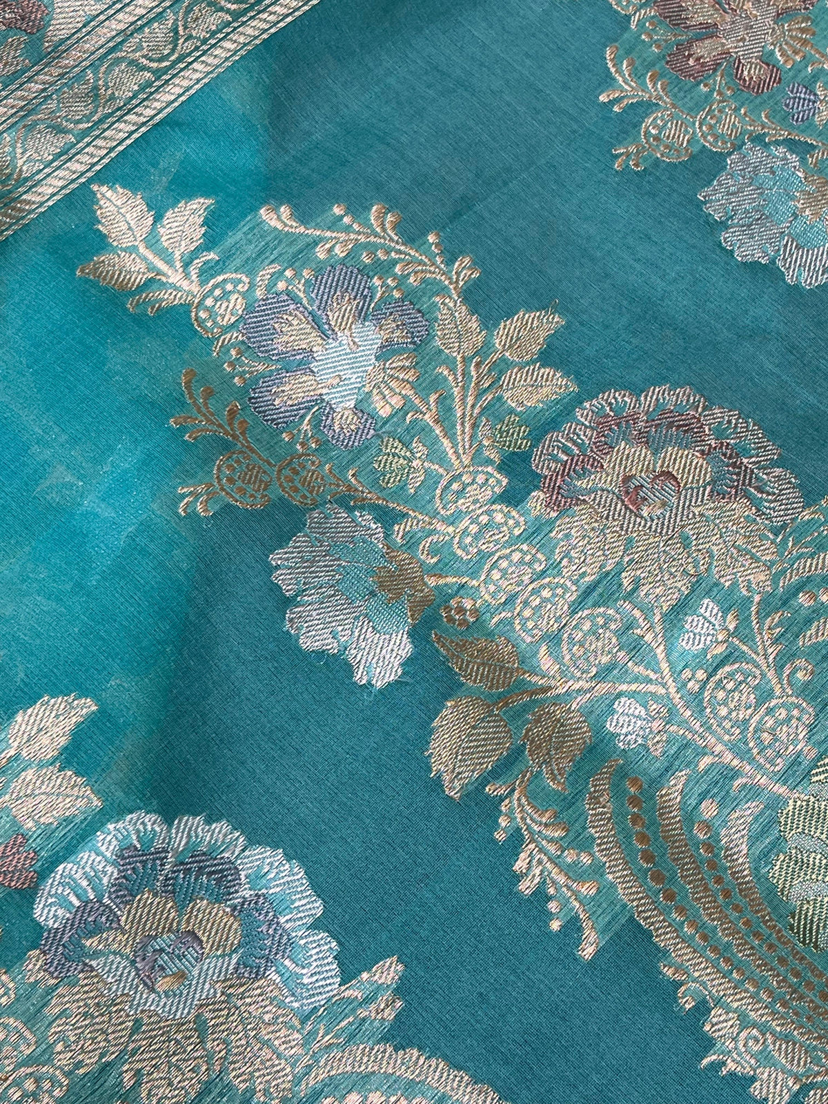 TURQUOISE KORA PURE HANDLOOM BANARASI SAREE