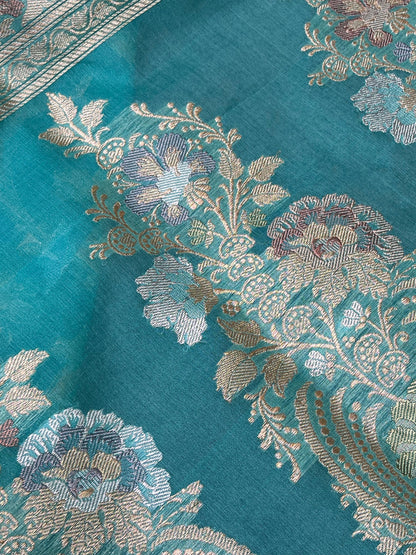 TURQUOISE KORA PURE HANDLOOM BANARASI SAREE