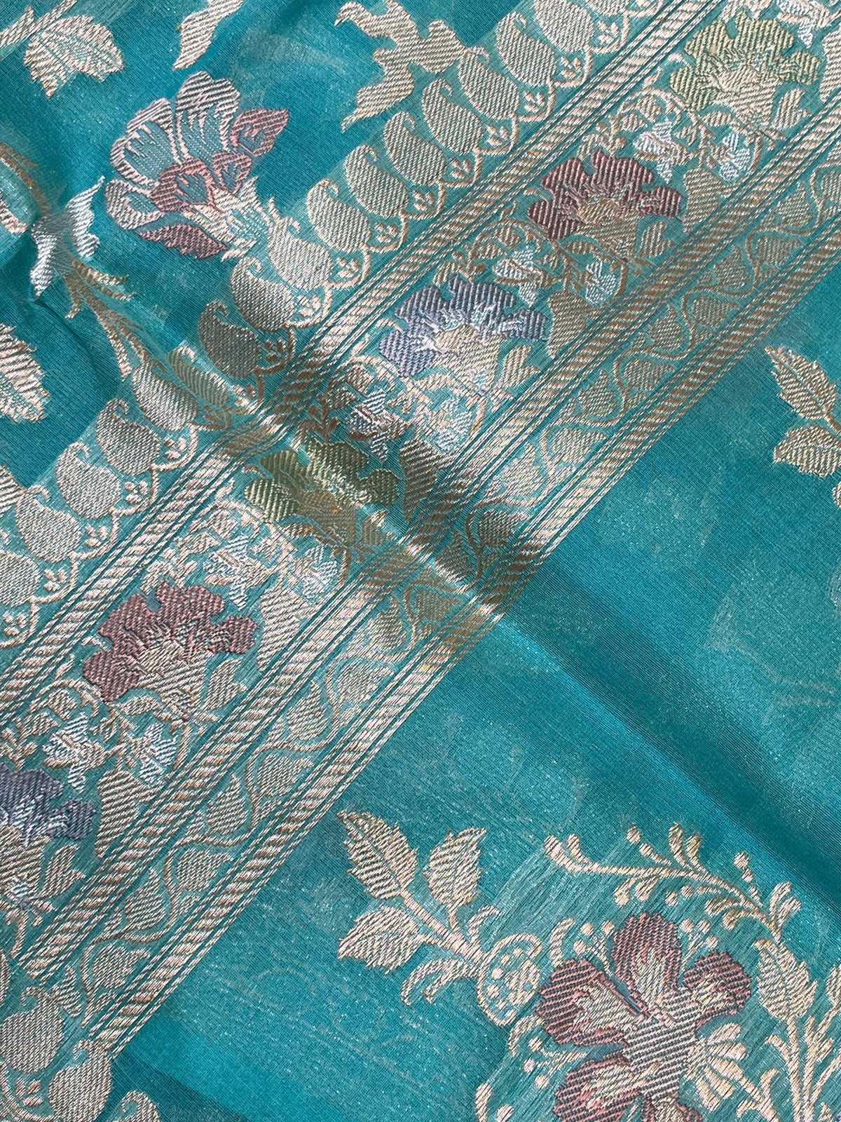 TURQUOISE KORA PURE HANDLOOM BANARASI SAREE