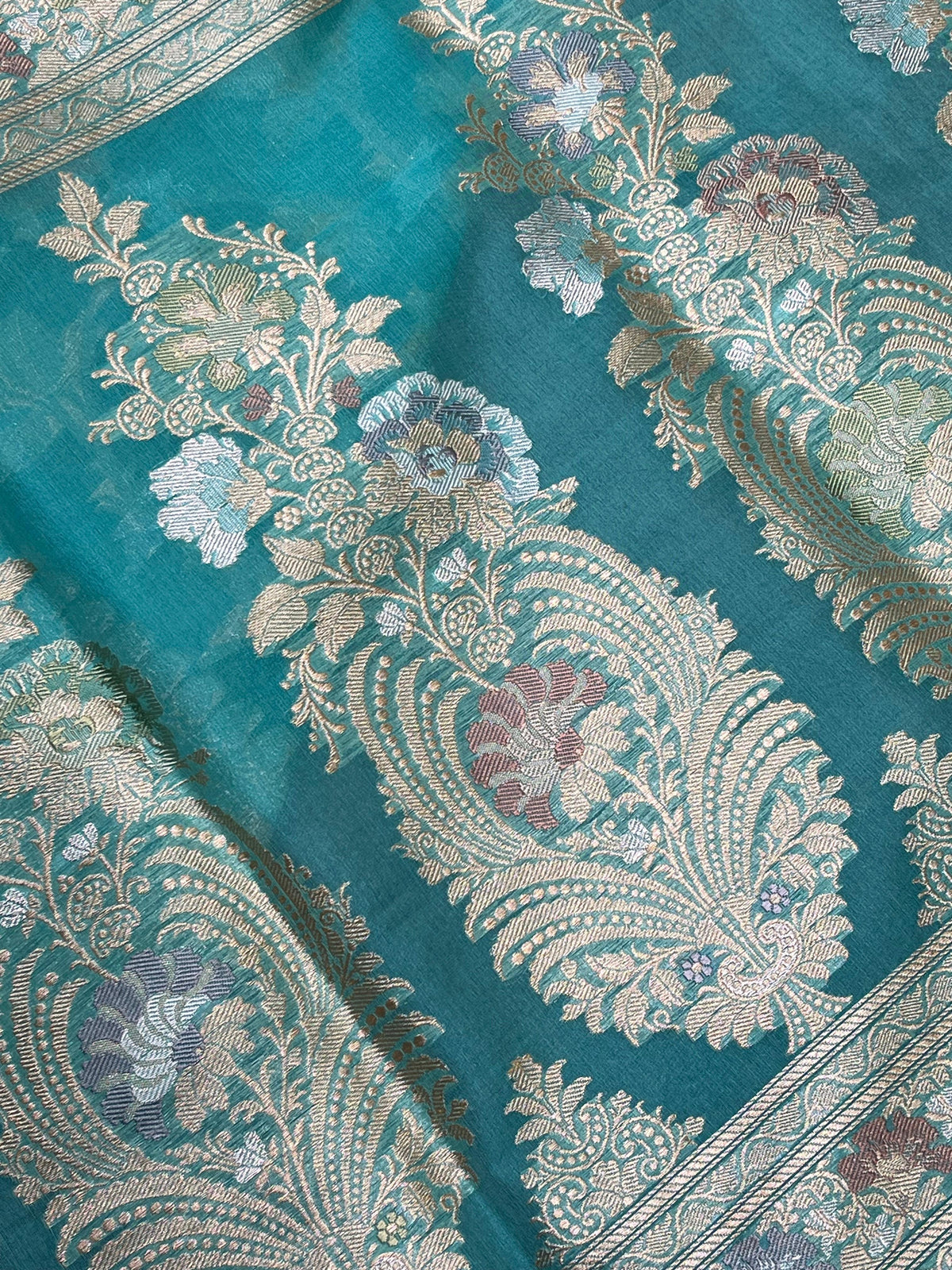 TURQUOISE KORA PURE HANDLOOM BANARASI SAREE